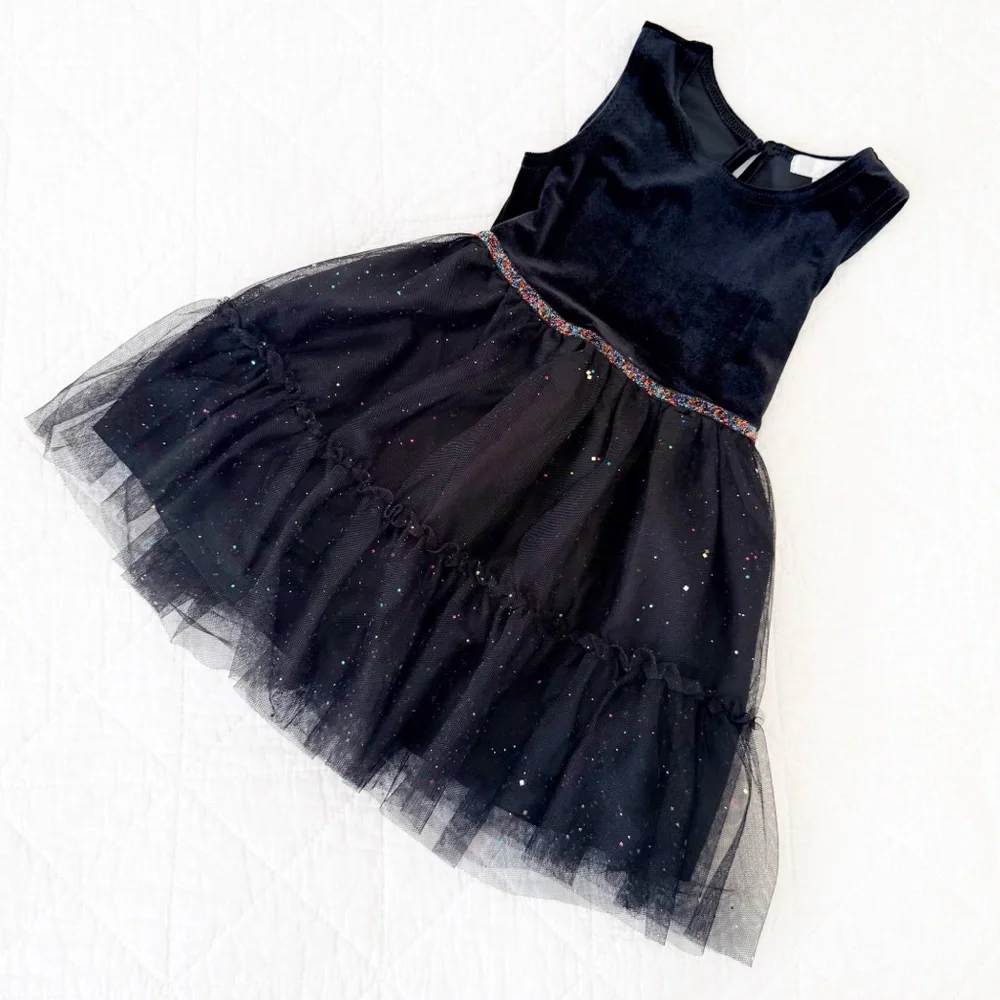 3T Kids Black Sleeveless Dress Sparkle Tulle Skirt - Picture 1 of 3